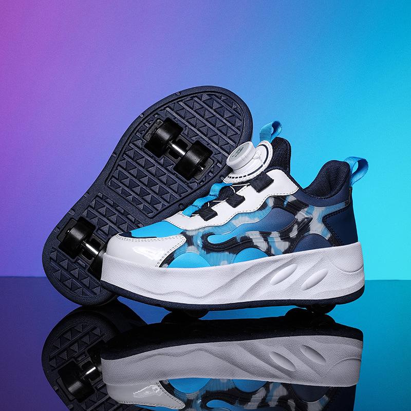 Overseas runaway shoes, children's wheel shoes LED ultra-light luminous charging boys and girls light shoes sports flying woven shoes