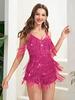 European & American Sexy Sequin Deep V Tassel Jumpsuit: Retro Party Slim Fit