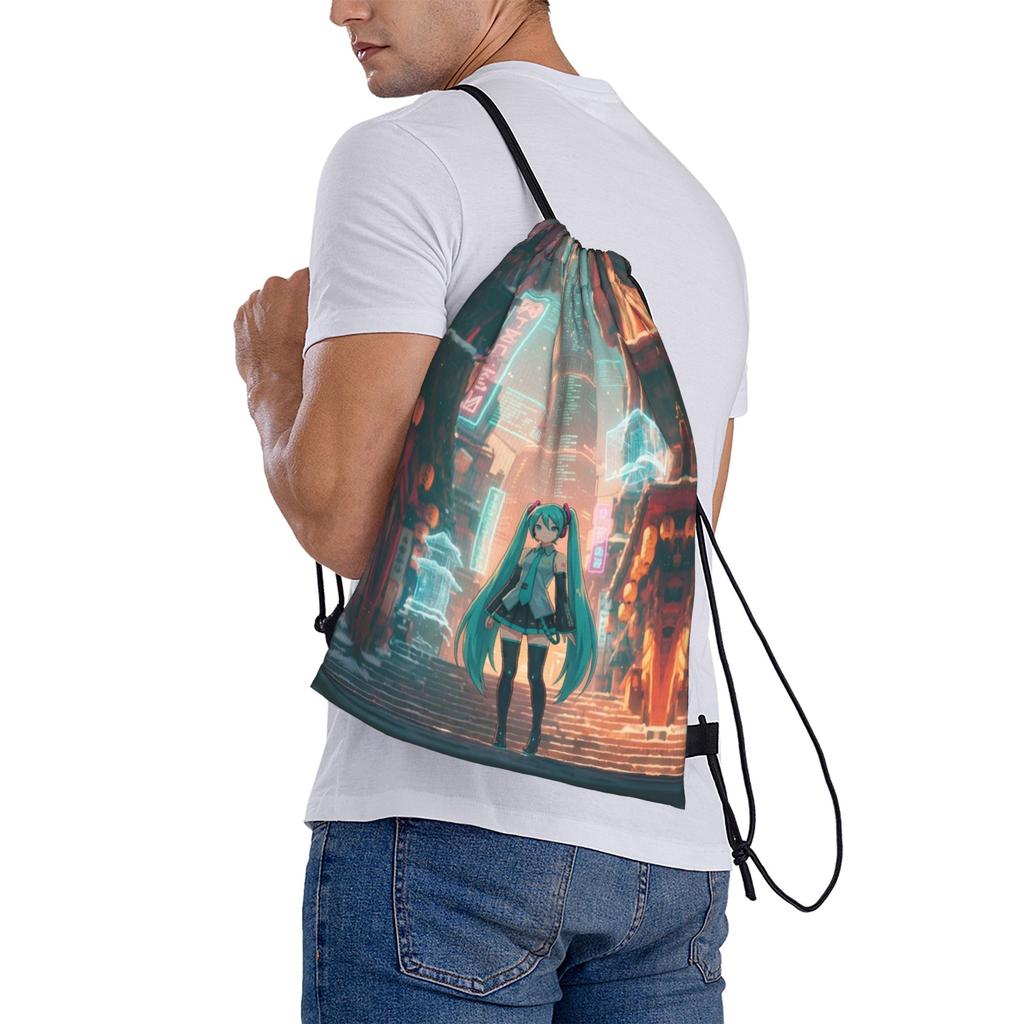 Custom Hatsunes Anime Mikus Drawstring Backpack Sports Gym Bag for Women Men Manga Shopping Sackpack