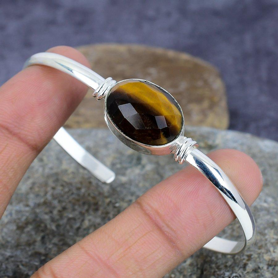 

Драгоценный камень тигровый глаз ручной работы стерлингового серебра 925 пробы регулируемый свадебный подарок