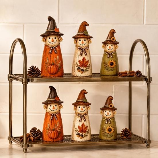 Unique Holiday Housewarming Gifts Vintage Resin Scarecrow Figurines, Fall Harvest Pumpkin Sunflower Maple Indoor Season Party Supplies Leaf