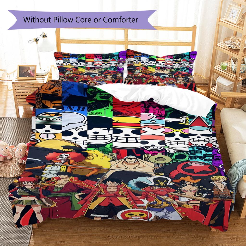 Pirate Anime Pattern Bedding Quilt Set Quilt Cover Pillowcase Home Decoration Gift (1 * duvet cover + 2 * pillowcase, without core)