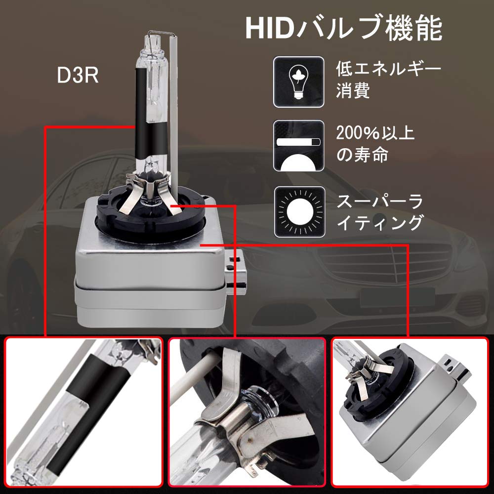 Eseastar Headlight D3R HID Bulb 6000K 2400lm 35W Genuine Replacement for Vehicle Inspection