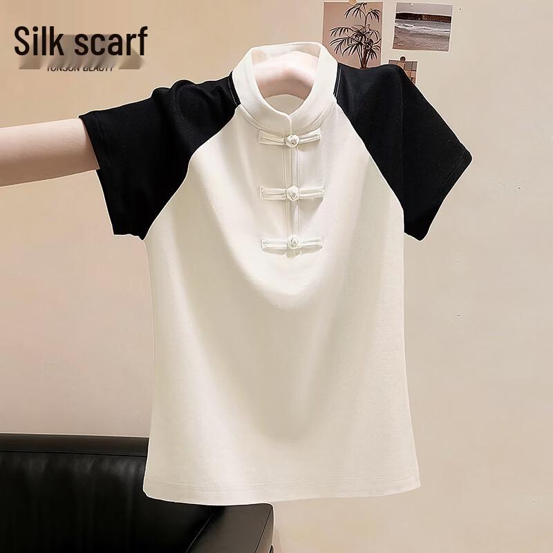 Women s New Chinese Style Color Block Short Sleeve T-Shirt S