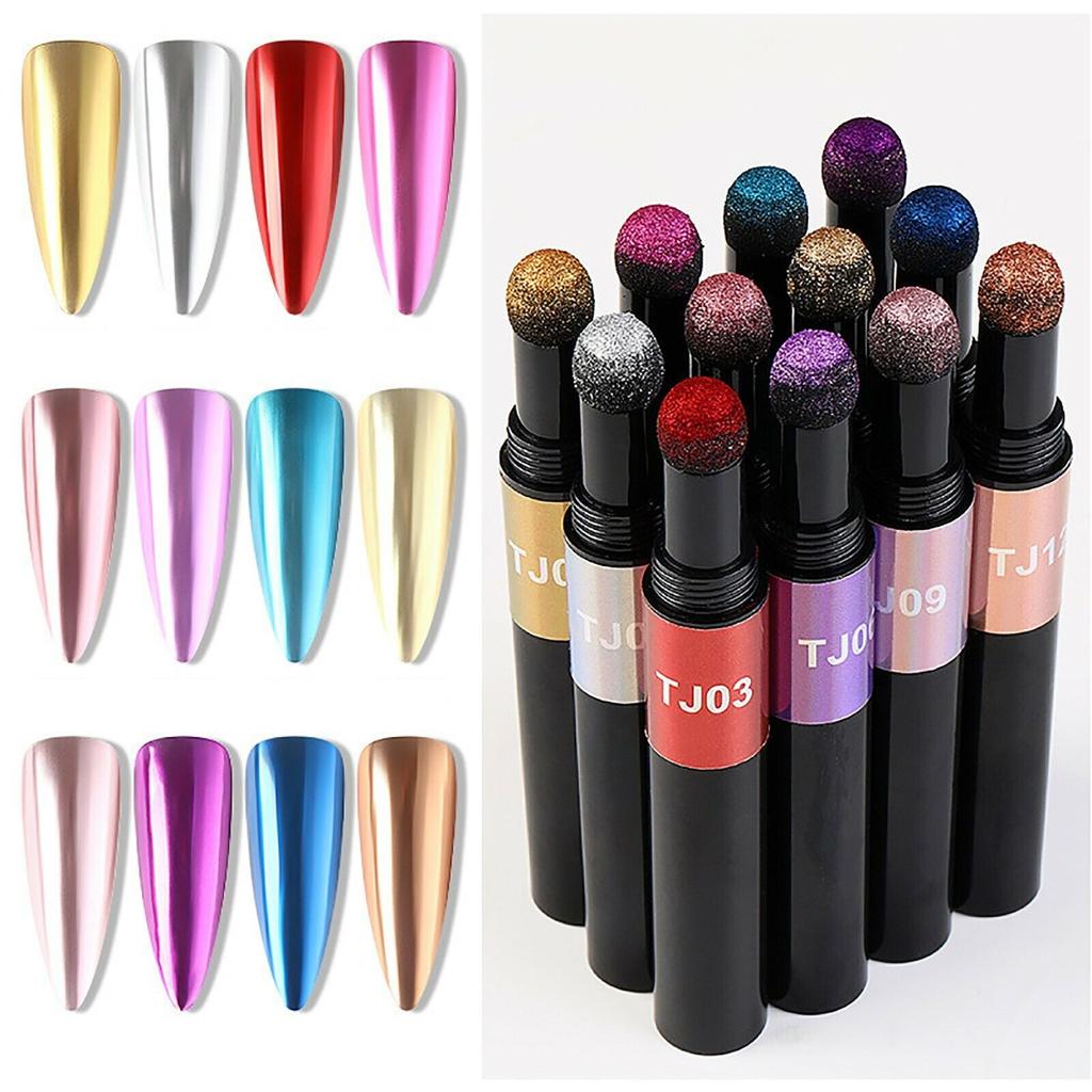 12 kolorów Air Cushion Nail Powder Pen Holograficzny proszek do paznokci z efektem lustrzanym