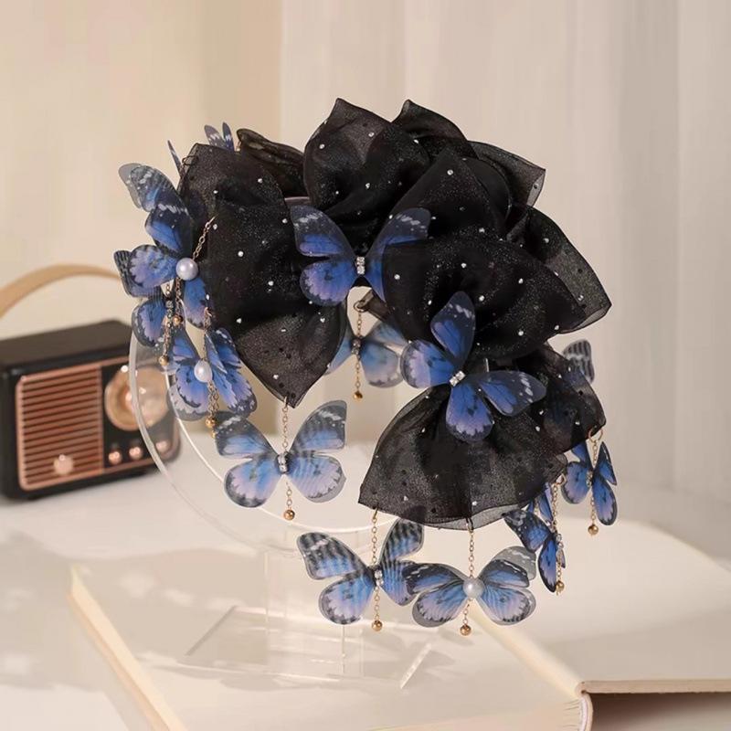 Fashion Elegant Butterfly Tassel Hair Claw Temperamental Mesh Shark Clip Ponytail Hair Clip Hair Accessory For Women