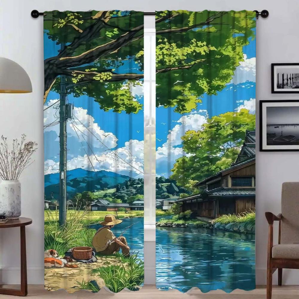 Summer Road Anti-mosquito Curtains for Living Room Partition Halloween Decoration Window Curtain Home Interior Curtains 2 Pieces