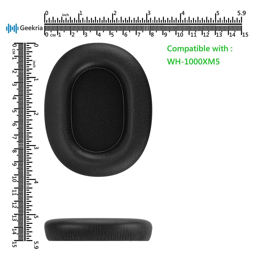 Geekria Ear Pads QuickFit Compatible Pads Compatible with Sony WH1000XM5 Wireless Headphones Pads Cups WH-1000XM5 Ear/Ear (Protein Leather/Black)