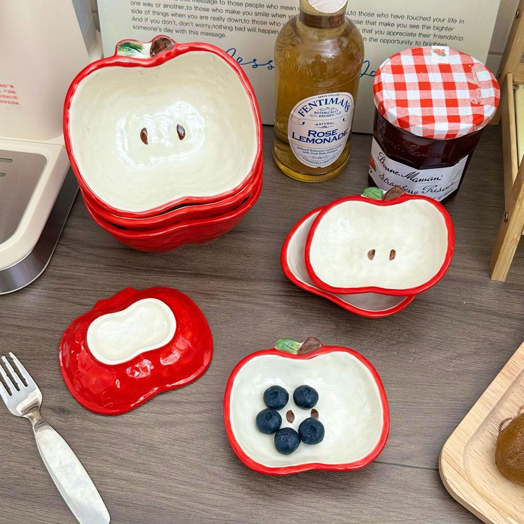 2025 Apple Shaped Ceramic Salad Bowl Soup Noodle Ramen Rice Bowl Family Fruit Snack Pretty Bowls Utensils for Kitchen Tableware