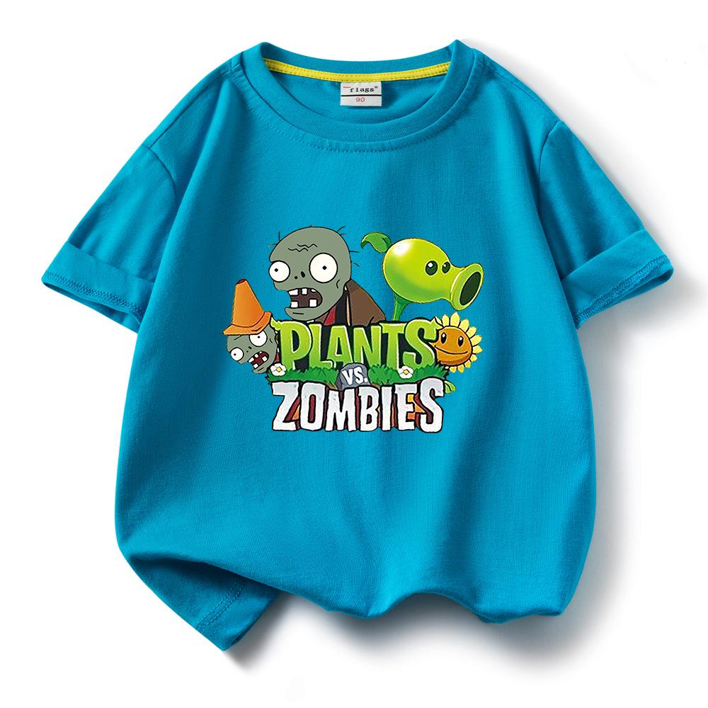 Plants Vs. Zombies Kids' Pure Cotton T-Shirt - Boys and Girls Summer Short Sleeve Loose Breathable Top