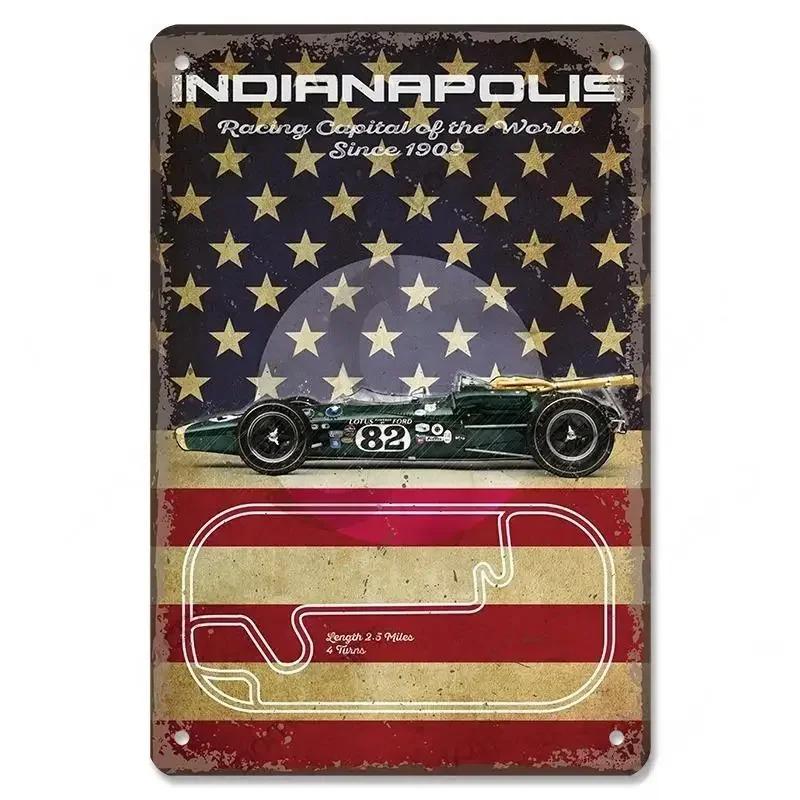 Metal Tin Signs Racing Car Plaque Metal Poster F1 Racetrack Nostalgic Vintage Metal Wall Art Decor for Garage Racing Club Home