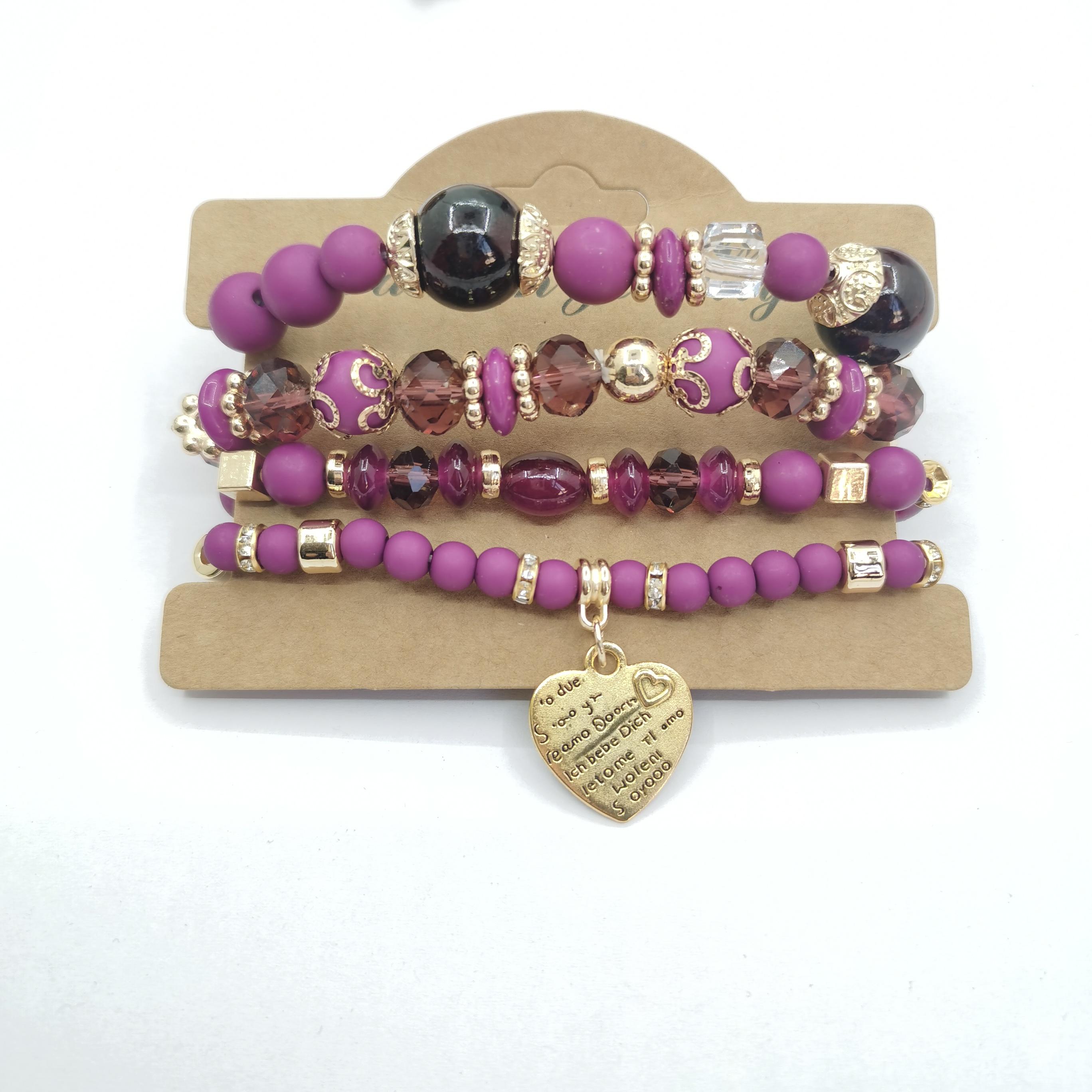 

Сплав мода Любовь Модный многослойный браслет с искусственными хрустальными бусинами в форме сердца Браслет женские аксессуары для рук Высокое качество фиолетовый