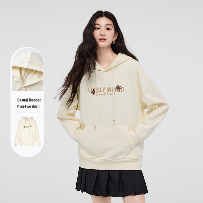 FivePlus Women s Floral Letter Print Hooded Sweatshirt M