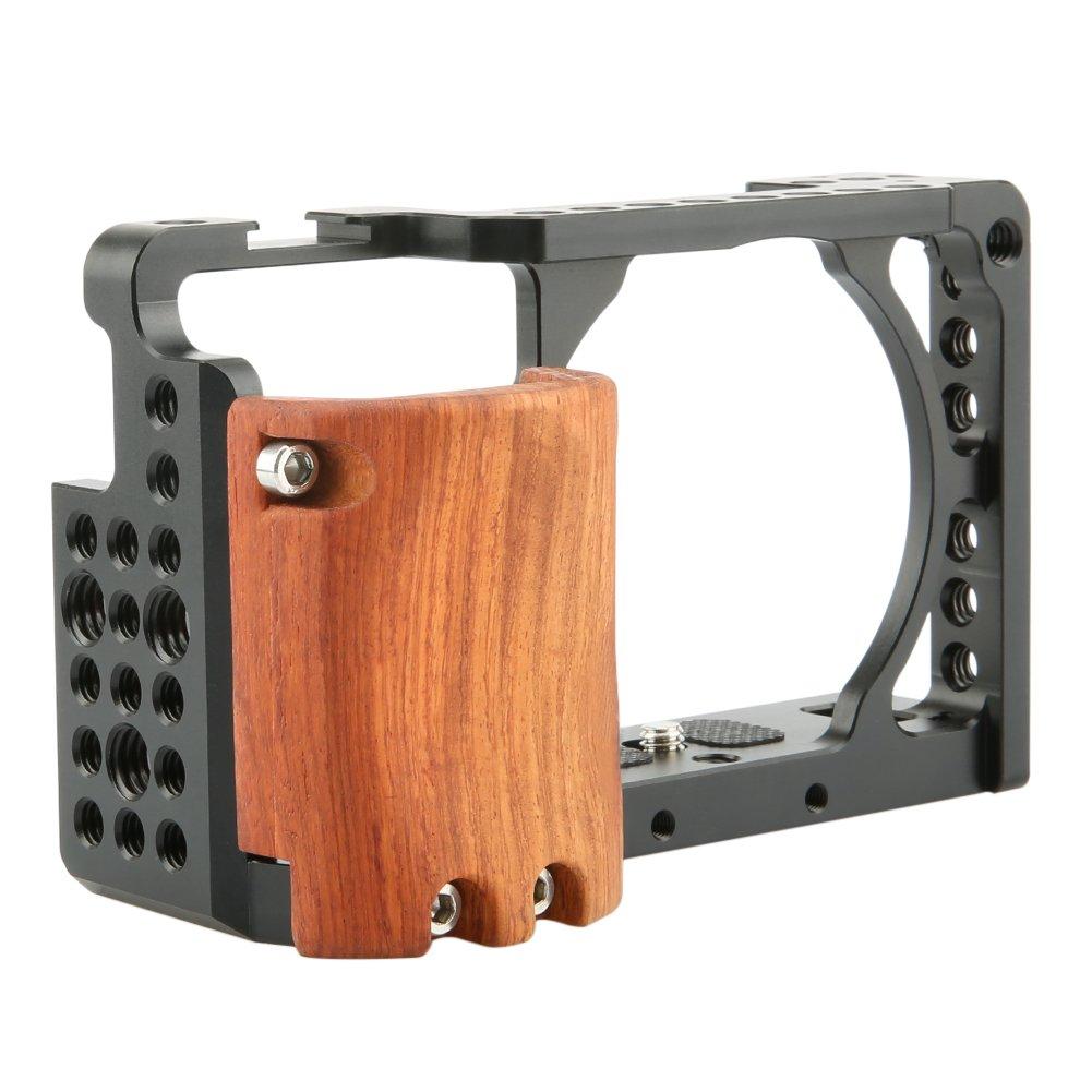 NICEYRIG Camera Cage with Wooden Handle for Sony A6000/A6300, Alpha 6000, ILCE-6000, and Alpha 6000 DSLRs, Lightweight, Easy to Mount, Durable - 109