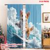 Flachdruck Vorhänge Niedlicher Hund Surfen Welle Digital Bedruckt Polyester Party Dekorationen Verwendung Feiertagspartys Vorhang Set von 2 Stück Hergestellt Waschbar