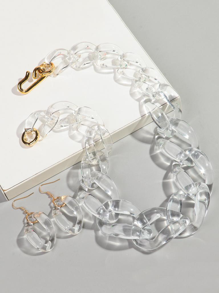 Trendy Acrylic Big Chunky Chain Necklace Set for Women Man Statement Colorful Resin Link Earring Choker Exaggerated Jewelry Gift