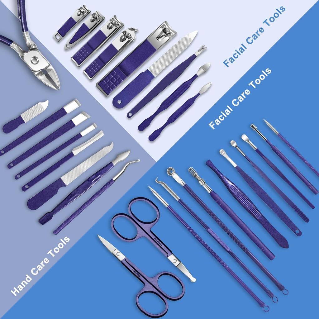 30Pcs Manicure Pedicure Kit Nail Clippers Kit Professional Stainless Steel Nail Care Tool Toenail Clipper Cutters Travel Case