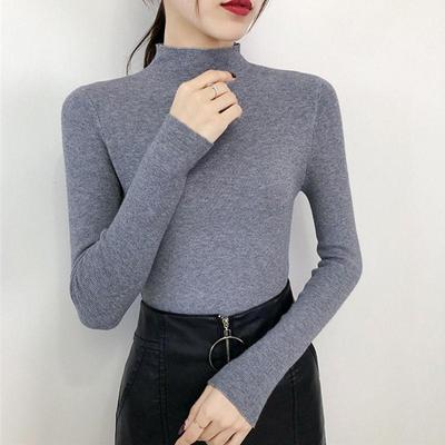 Half Turtleneck Knitted Pullovers Sweaters Women Autumn Winter Primer Shirt Long Sleeve Short Slim-fit Tight Jumper Tops Solid Color One Size