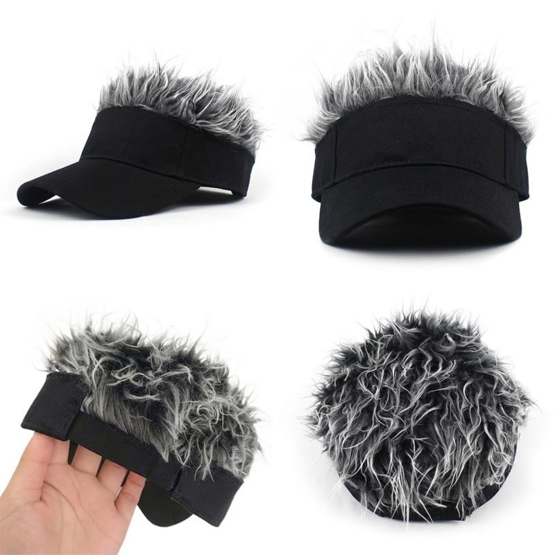 Men Synthetic Short Hair Spiked Wig Golf Baseball Cap Fake Hair Hat Adjustable Sun Protection UV Blocking Visor Fancy Performance Hip-Hop Headwear