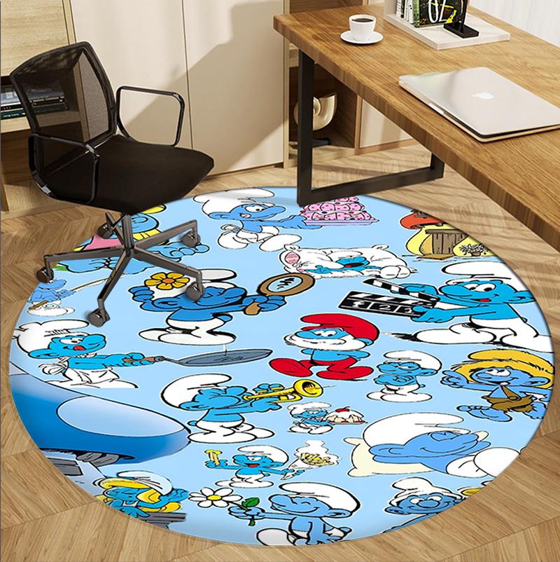 Blue Smurfs Pattern Round Rug, Indoor/Outdoor Mat, for Picnic, Gameroom, Bedroom, Office, Living Room, Home Decor Carpet, Birthday Gift