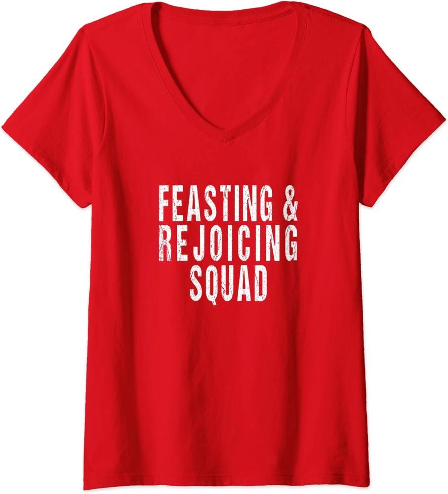 

Purim Costume Feasting Rejoicing Squad Jewish Holiday Ladies V-Neck Tshirt Unisex T-Shirt L