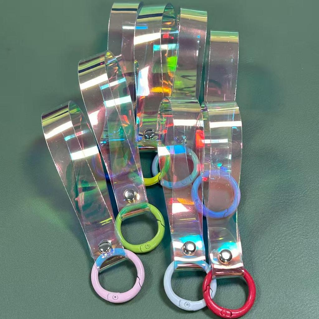 Custom Laser Iridescent PVC Triangle Buckle Phone Lanyard Keychain Pendant