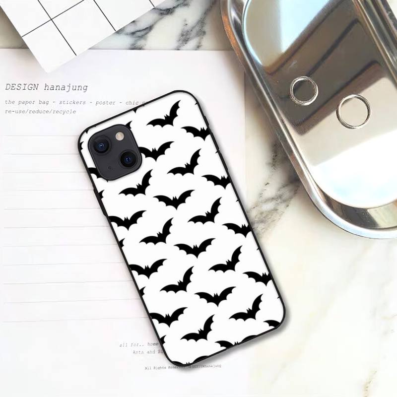 Vzor černých netopýrů na pouzdru pro iPhone 11 12 Mini 13 14 15 Pro XS Max X Plus SE XR Kryt