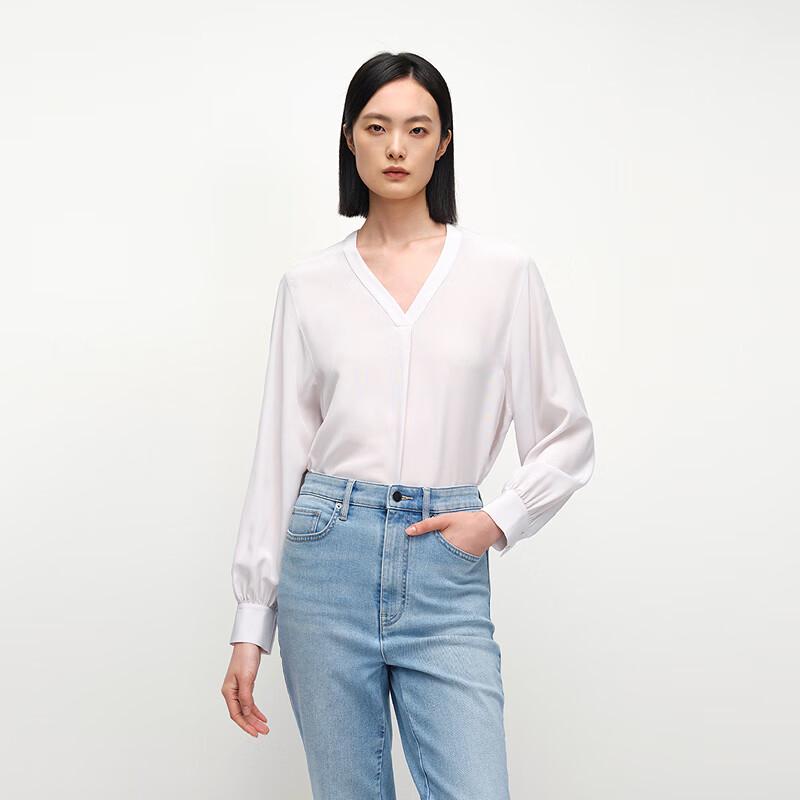 OVVOVV Women s 18MM Double Crepe V-Neck Shirt L-XL