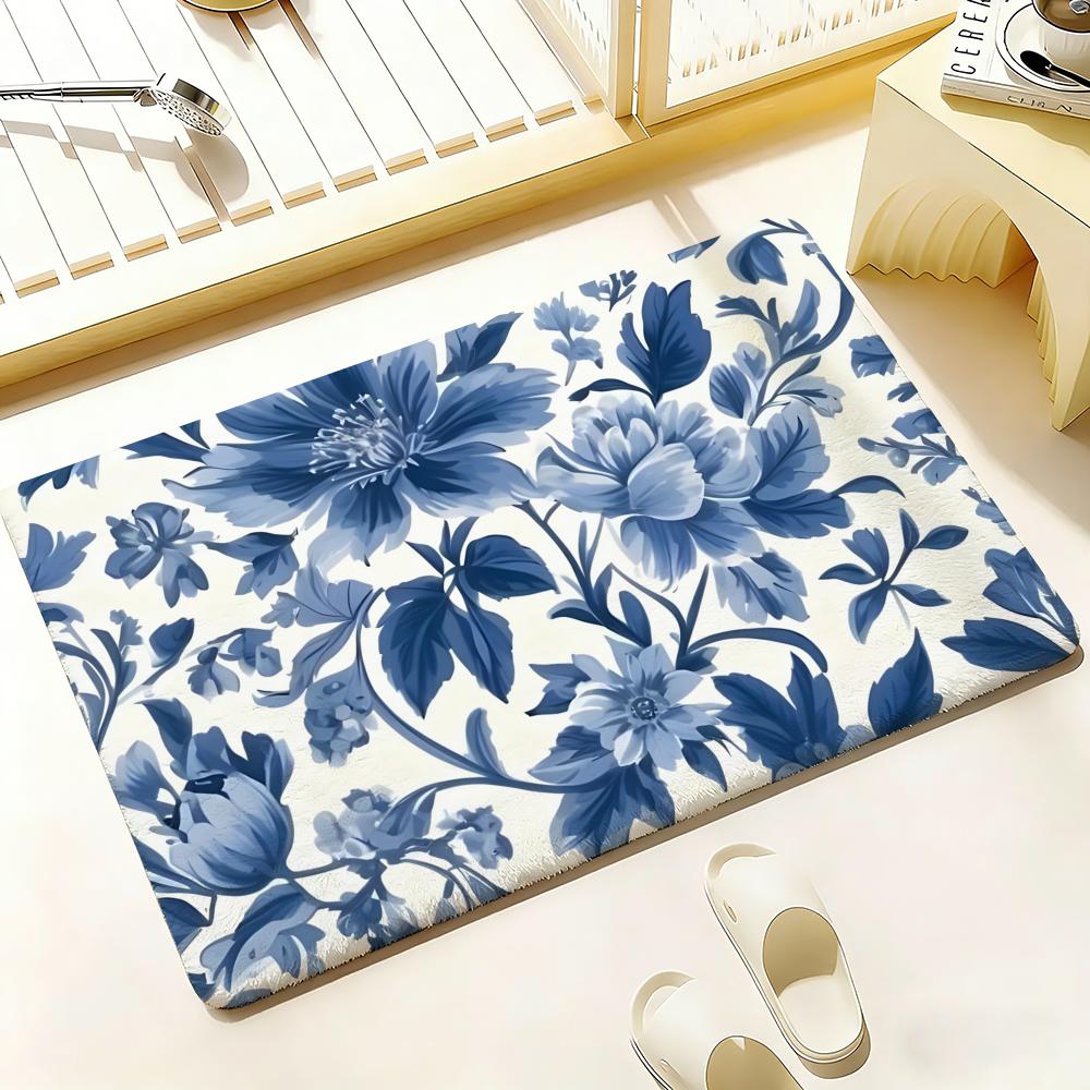 Blauw en wit porselein Vloermat Slaapkamer Woonkamer Flanellen Deurmat Antislip Woondecoratie