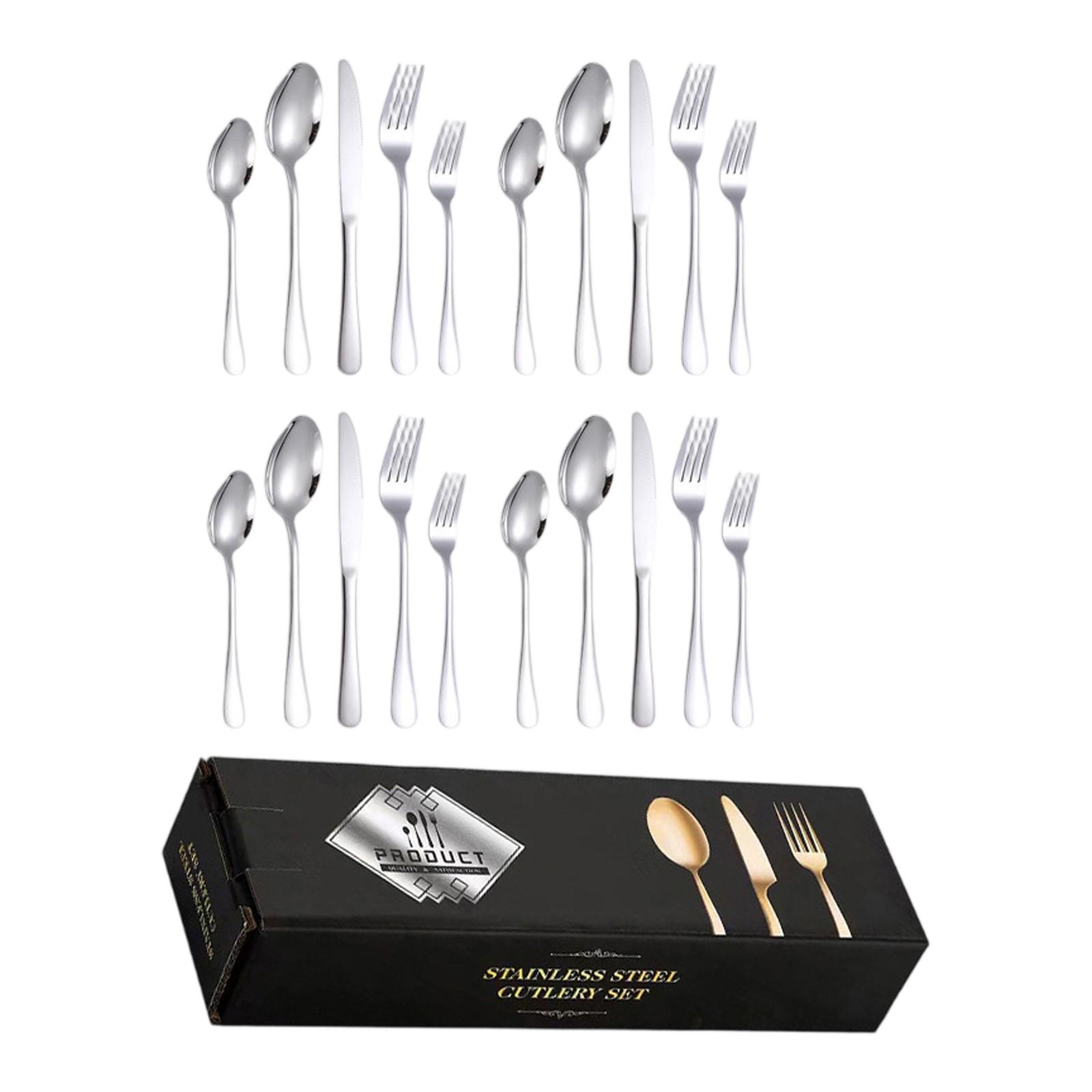 

Набор столовой посуды из нержавеющей стали, 20 предметов, нож, вилка, ложка, набор ножа и вилки для стейка для западного ресторана One Size серебряный