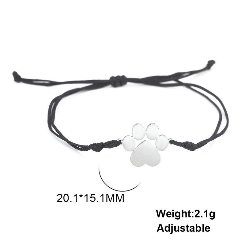Cute Paw Print And Heart Double Layer Chain Bracelet Adjustable Versatile Rope Link Hand Jewelry For Women Girls Gift