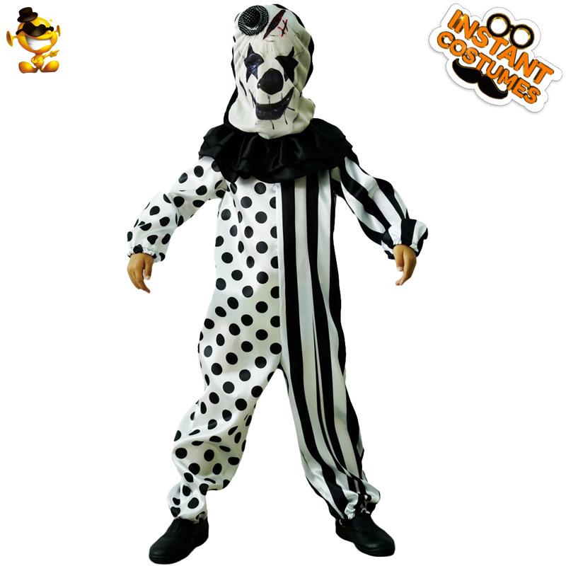 Costume de clown diabolique de jeu vidéo pour enfants pour Halloween, costume de scène de fête de clown tueur noir et blanc pour enfants
