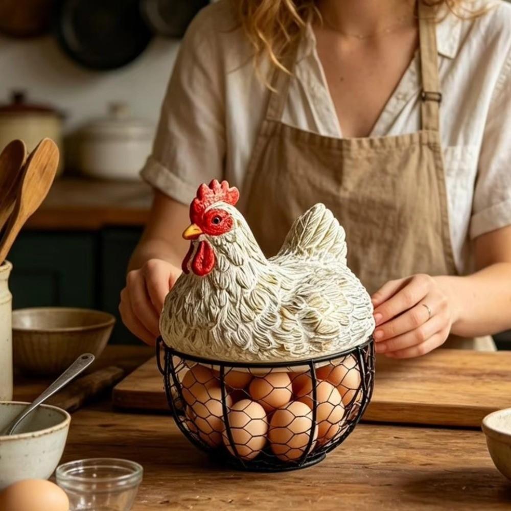 Multipurpose Chicken Design Egg Collecting Basket Resin Cute Egg Organizer Rustic Wire Storage Basket Farm