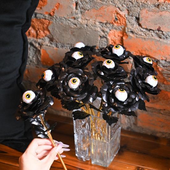 Halloween Faux Rose with Eyeballs Gothic Artificial Eyeball Rose Flower Bouquet for Flower Arrangement Halloween Home Decoration