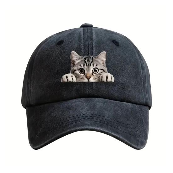 Baseball Hat Cat Printed Adjustable Washed Cotton Baseball Cap Retro