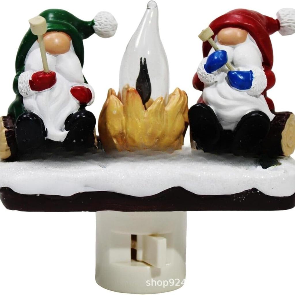 Ghost Campfire Night Light, Plug-in Wall Flickering Flame Nightlight, Halloween 3D Cute Spooky Marshmallow Ghost Decoration for Bedroom