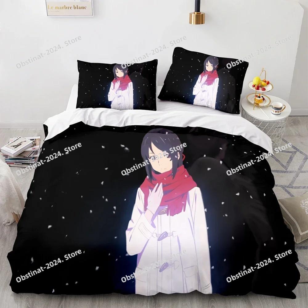 Il tuo Nome Set di Biancheria da Letto di Lusso Anime Cartone Animato Giapponese Set Copripiumino Piumone Copriletto Lino Misura Singola/Twin Stampato Tessile per la Casa