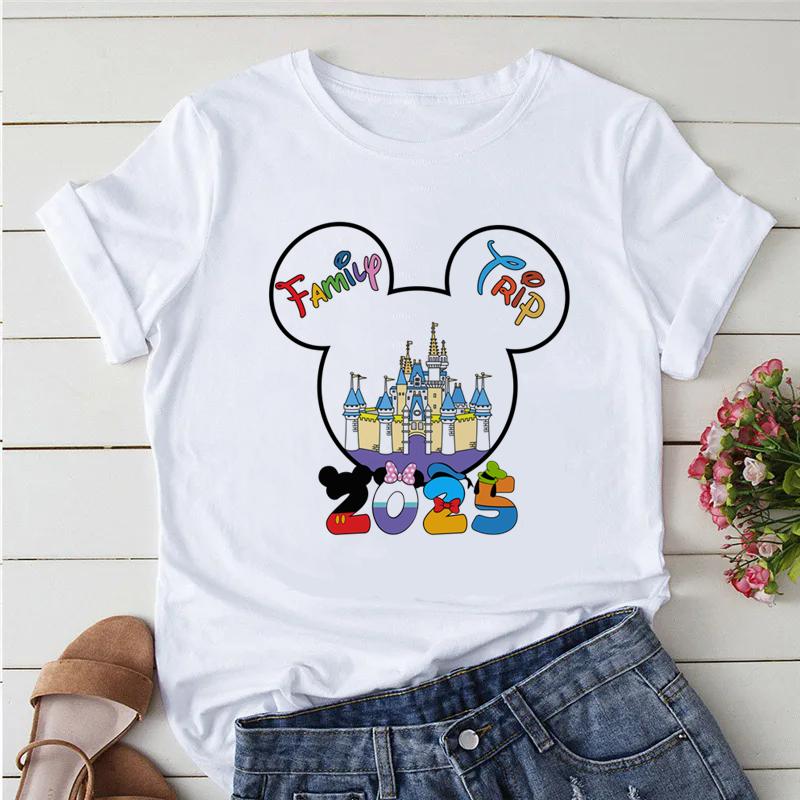 Disney Trip 2025 Printed Women Clothing White T-Shirts Y2k Fashion Female Streetwear Casual Tops Tee