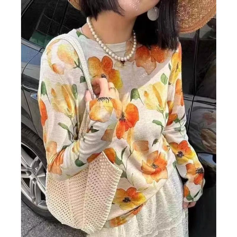 DIMANAF 2025 Summer Women Transparent Printing Sun Protection T-Shirt Basic New Fashion Tops Tees Casual Loose Tees