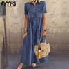 Women's Fashion Summer Spring Solid Color Print Short Sleeve POLO Neck Loose Waistlinet Casual Dresses