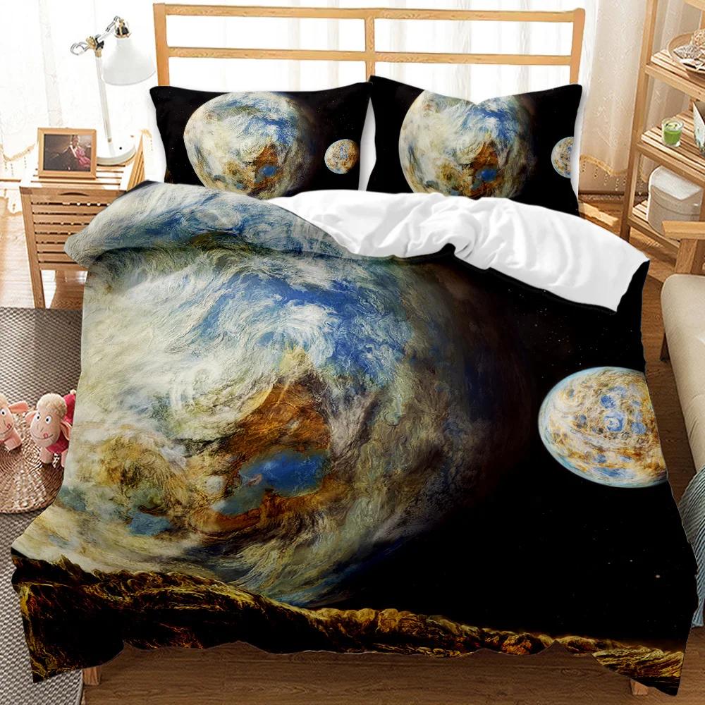 Planet Duvet Cover Universe Twin Bedding Set Solar System Outer Space Quilt Cover 3D Starry Sky Astronomy Polyester Bedding Set