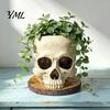 Skull Planter Pot Halloween Retro Planter, Spooky Gothic Human Head Flower Pot, Dark Aesthetic Room Accents Skeleton Candy Bowl Decoration for