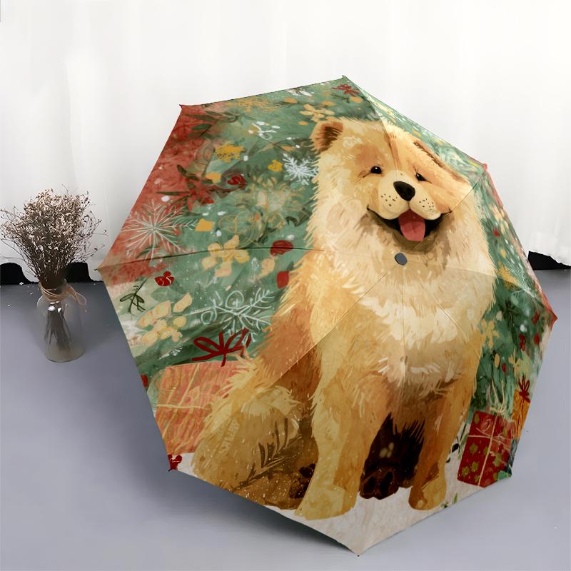 Chow Chow Muster, automatischer Regenschirm, tragbares und faltbares Design, 8 Rippen, ein Weihnachts- oder Geburtstagsgeschenk.