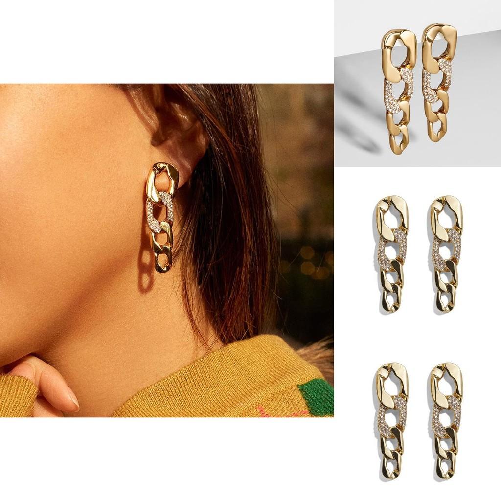 Modern Alloy Geometric Earrings For Women With Stunning Chain And Diamond Features