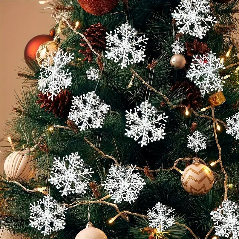 30pcs Christmas Snowflakes Xmas Tree Hanging Pendant Artificial Plastic Glitter Snow Flake Home DIY New Year Wreath Decoration