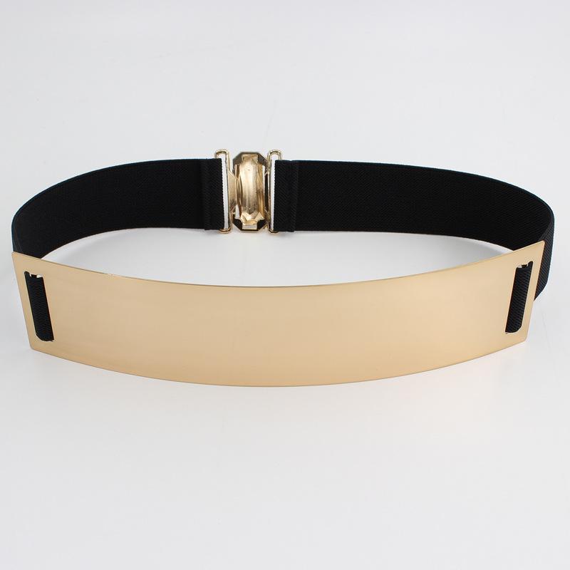Metal Mirror Decorative Belt, Women'S Gold Elastic Buckle, Elastic Wide Waist Seal, And Two Dresses Are Optional.