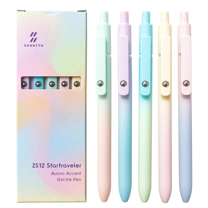 5 Pcs/Set Aurora Gradient Colour Gel Pens 0.5Mm Black Quick Dry Smooth Gel Ink Pen For School Student Writing Stationery