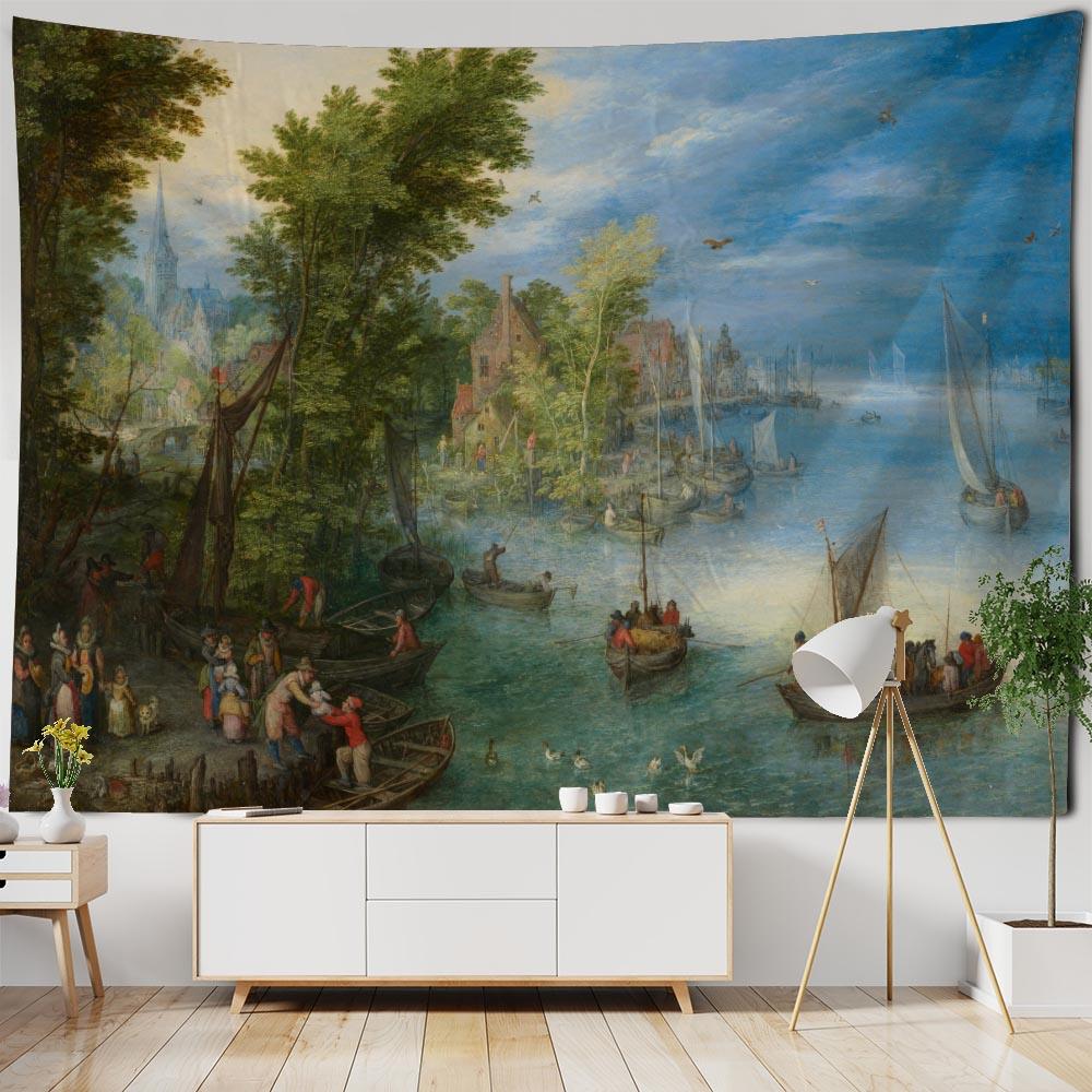 Vintage oil painting art printing tapestry wall decoration art room background cloth aesthetic home decoration accessories