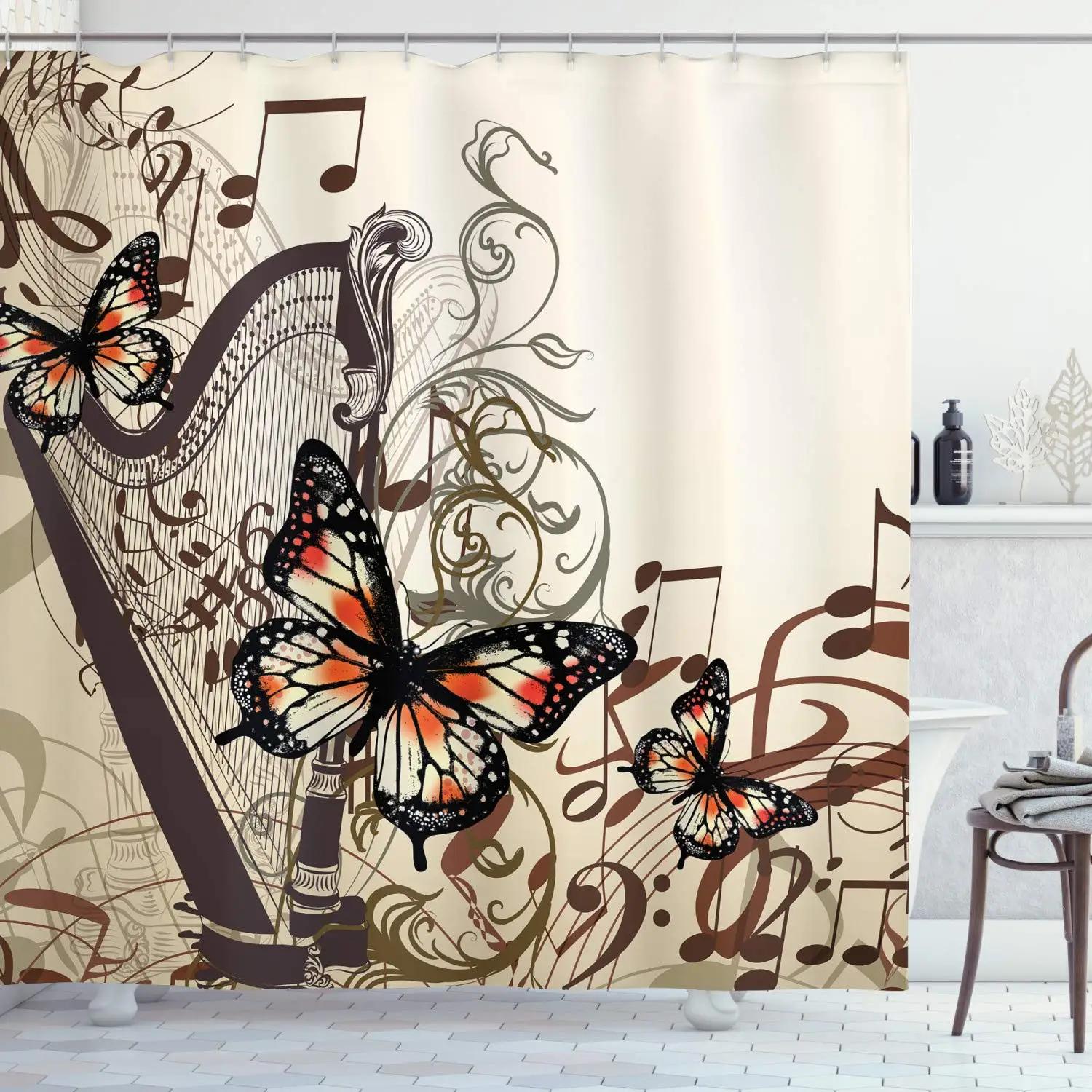 

Music Shower Curtain,Black and White Music Notes Bathroom Shower Curtains Polyester Fabric Fashion Gray Bathroom Set with Hooks W90xH180cm