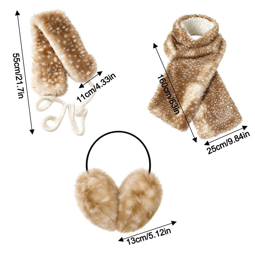 Adjustable Faux Fur Scarf Deer Print Ear Muffs New Plush Neck Warmer Women